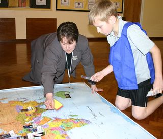 Dawn Bowes in a school talking about languages and the world at large